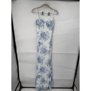 Lovesome Milk Maid Prairie Floral‎ Maxi Dress Women S White Blue Fairy Whimsical